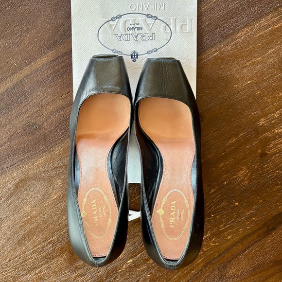 PRADA Black Open Square Toe Leather Heels - Picture 4 of 10